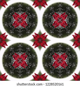 Floral ornament ornamental pattern. Gray, neutral and red round texture in Vector illustration.