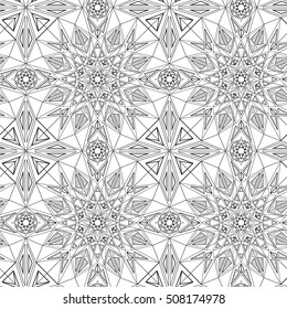 Floral ornament pattern. Black and white round texture in vector. Monochrome pattern. Meditation anti stress page.