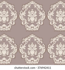 Floral ornament pattern with stylized centered lilies flowers. Elegant luxury texture for wallpapers, backgrounds and invitation cards. Sphinx taupe color. Vector