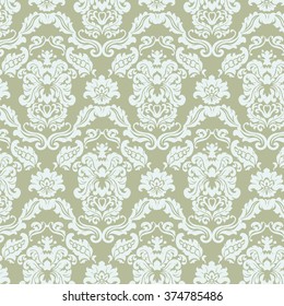 Floral ornament pattern with stylized lilies flowers . Elegant luxury texture for wallpapers, backgrounds and invitation cards. Green olive color. Vector