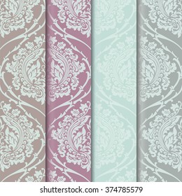 Floral ornament patterns collection. Elegant luxury textures for wallpapers, backgrounds and invitation cards. Trendy color pallet. Vector