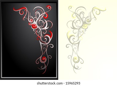 Floral ornament with pin striping elements