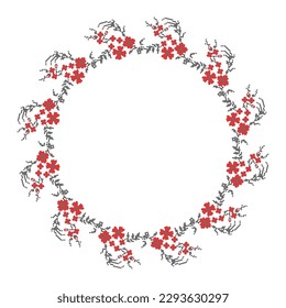 Floral ornament, round frame in the form of a circle from the elements of traditional Ukrainian geometric cross-stitch embroidery, amulets, for the design of women's and men's clothing