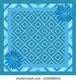 Ilustración vectorial de patrón de diseño de bufanda de adorno floral. Patrón de hijab en el marco de un cuadrado. Los diamantes son multicolores con diferentes texturas.