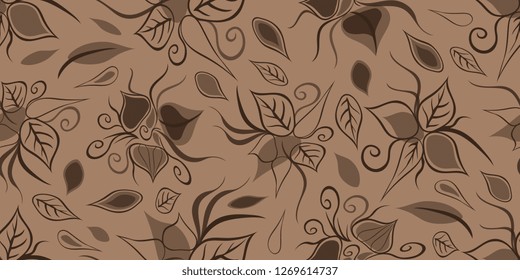 Floral ornament. Seamless background. Abstract plants. Seamless pattern of hand drawn petals. Leaves and petals with curls. Seamless background of vector floral elements. Vector graphics