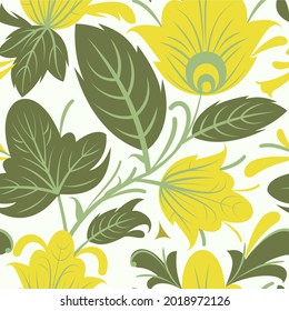 Ornamento floral. Patrón sin foco. Hermoso entrelazamiento de ramas y flores. Ilustración en un sencillo estilo simbólico plano. Hierbas silvestres del campo. Vector