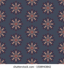 floral ornament seamless pattern. Cute nature folk and ethnic vector illustration with mandala flower