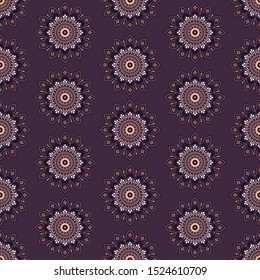 Floral ornament seamless pattern. Cute nature folk and ethnic vector illustration with mandala flowers