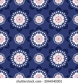 Floral ornament seamless pattern. Cute nature folk and ethnic vector illustration with mandala flowers.