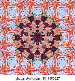 Floral ornament seamless pattern. Neutral, orange and red round texture in Vector illustration.
