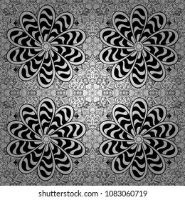 Floral ornament seamless pattern. White, black and gray round texture in Vector illustration.