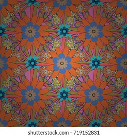 Floral ornament. A seamless vector background. Orange, blue and pink texture. Graphic vector pattern. Wallpaper in the floral style.
