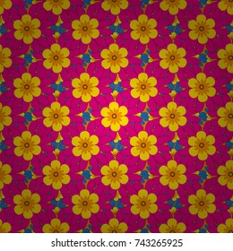 Floral ornament. A seamless vector background. Graphic vector pattern. Wallpaper in the floral style. Blue, magenta and yellow texture.