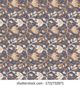 Diseño vectorial sin fisuras floral en colores mutados. Diseño de impresión de superficie con temática neutra. Para tejidos, artículos de papelería, fondos, papel de embalaje y embalaje.