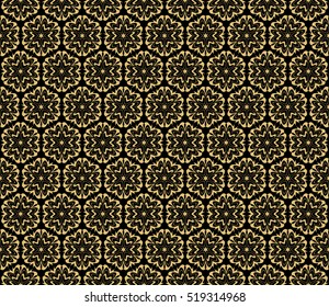 floral ornament. seamless vector pattern. gold on black. interior decoration, wallpaper, presentation, fashion design.
