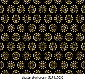 floral ornament. seamless vector pattern. gold on black. interior decoration, wallpaper, presentation, fashion design.
