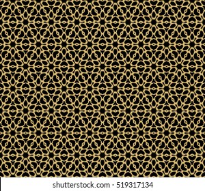 floral ornament. seamless vector pattern. gold on black. interior decoration, wallpaper, presentation, fashion design.