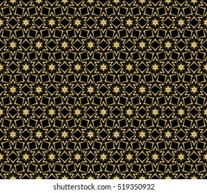 floral ornament. seamless vector pattern. gold on black. interior decoration, wallpaper, presentation, fashion design.