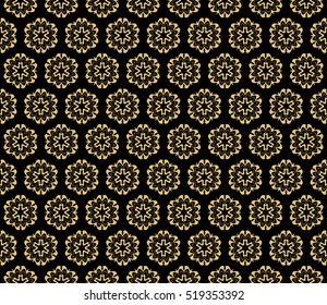 floral ornament. seamless vector pattern. gold on black. interior decoration, wallpaper, presentation, fashion design.