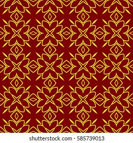 floral ornament. seamless vector pattern. interior decoration, wallpaper, invitation, fashion design. gold, red color