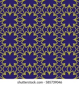 floral ornament. seamless vector pattern. interior decoration, wallpaper, invitation, fashion design. dark blue, yellow color