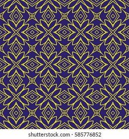 floral ornament. seamless vector pattern. interior decoration, wallpaper, invitation, fashion design. dark blue, yellow color