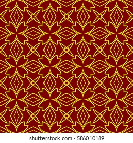 floral ornament. seamless vector pattern. interior decoration, wallpaper, invitation, fashion design. gold, red color