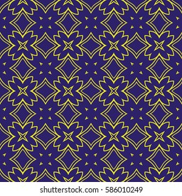 floral ornament. seamless vector pattern. interior decoration, wallpaper, invitation, fashion design. dark blue, yellow color