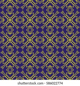 floral ornament. seamless vector pattern. interior decoration, wallpaper, invitation, fashion design. dark blue, yellow color