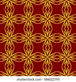 floral ornament. seamless vector pattern. interior decoration, wallpaper, invitation, fashion design. gold, red color