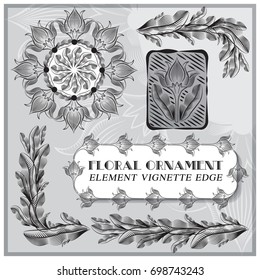 The floral ornament. In the set of graphic element, vignette, edge. To be used for the design of printed materials, decorations, tableware, interior items