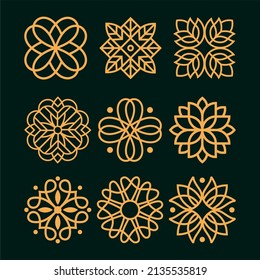 Icono de conjunto de ornamentos florales. Diseños con el logotipo del paquete ornamental.