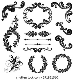 Floral Ornament Set - Ornamental scrolls, text dividers, frames and wreaths.  Each element is grouped for easy editing.
