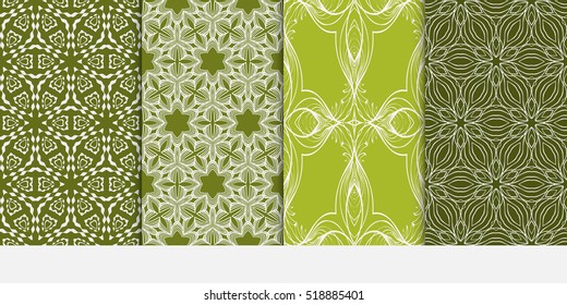 Floral ornament. Set of seamless pattern. Vector illustration. For fashion design, wallpaper, invitation. Olive Color