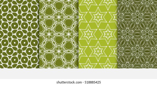 Floral ornament. Set of seamless pattern. Vector illustration. For fashion design, wallpaper, invitation. Olive Color