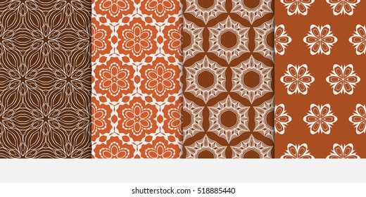 Floral ornament. Set of seamless pattern. Vector illustration. For fashion design, wallpaper, invitation. Chocolate Color