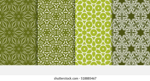 Floral ornament. Set of seamless pattern. Vector illustration. For fashion design, wallpaper, invitation. Olive Color