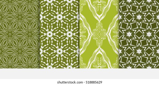 Floral ornament. Set of seamless pattern. Vector illustration. For fashion design, wallpaper, invitation. Olive Color