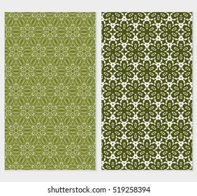 Floral ornament. Set of seamless pattern. Vector illustration. For fashion design, wallpaper, invitation. Olive Color