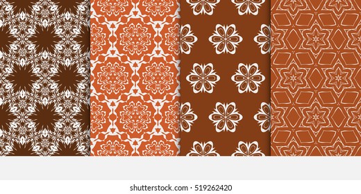 Floral ornament. Set of seamless pattern. Vector illustration. For fashion design, wallpaper, invitation. Chocolate Color