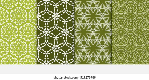 Floral ornament. Set of seamless pattern. Vector illustration. For fashion design, wallpaper, invitation. Olive Color