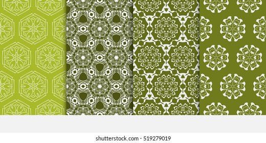Floral ornament. Set of seamless pattern. Vector illustration. For fashion design, wallpaper, invitation. Olive Color