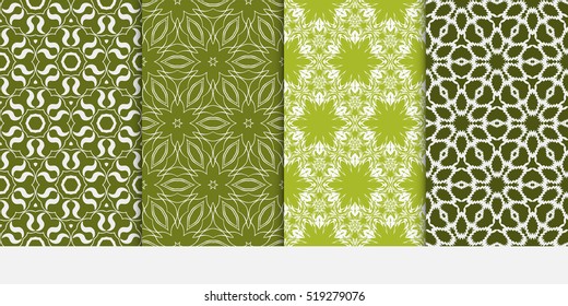 Floral ornament. Set of seamless pattern. Vector illustration. For fashion design, wallpaper, invitation. Olive Color