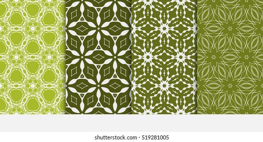 Floral ornament. Set of seamless pattern. Vector illustration. For fashion design, wallpaper, invitation. Olive Color