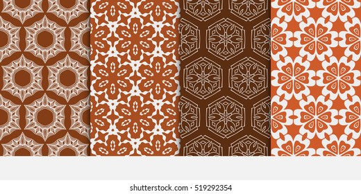 Floral ornament. Set of seamless pattern. Vector illustration. For fashion design, wallpaper, invitation. Chocolate Color