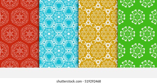 Floral ornament. Set of seamless pattern. Vector illustration. For fashion design, wallpaper, invitation. Color