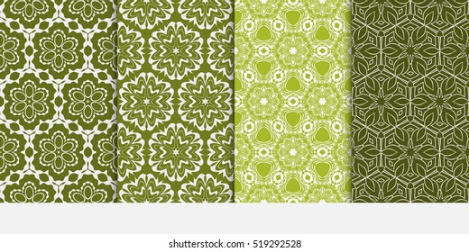 Floral ornament. Set of seamless pattern. Vector illustration. For fashion design, wallpaper, invitation. Olive Color