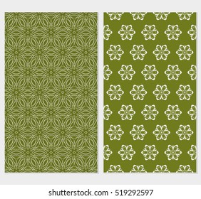 Floral ornament. Set of seamless pattern. Vector illustration. For fashion design, wallpaper, invitation. Olive Color