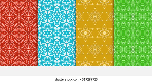 Floral ornament. Set of seamless pattern. Vector illustration. For fashion design, wallpaper, invitation. Color