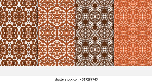 Floral ornament. Set of seamless pattern. Vector illustration. For fashion design, wallpaper, invitation. Chocolate Color